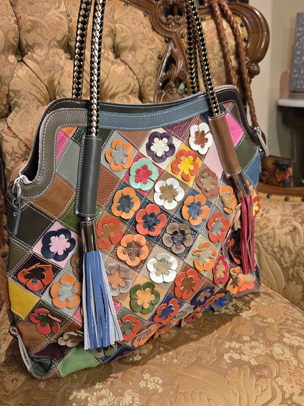 Large Multicolor Floral Patchwork Shoulder Tote Bag - Women. NWOT